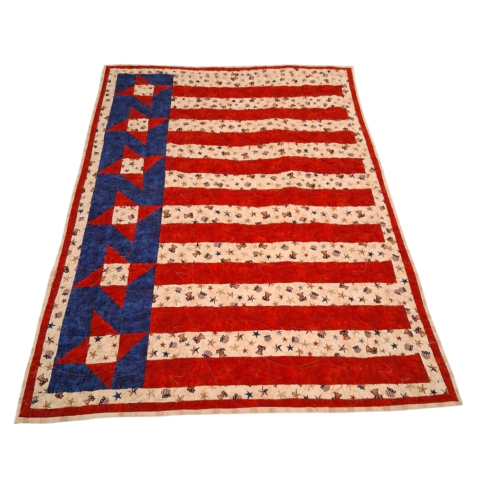 Olde Glory Patriotic Red, White & Blue Star Patchwork Quilt - Handmade